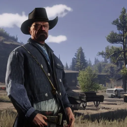 Image similar to walter white in red dead redemption 2 in game screen shot