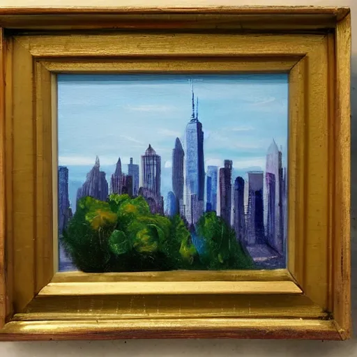 Image similar to bob ross painting of new york city