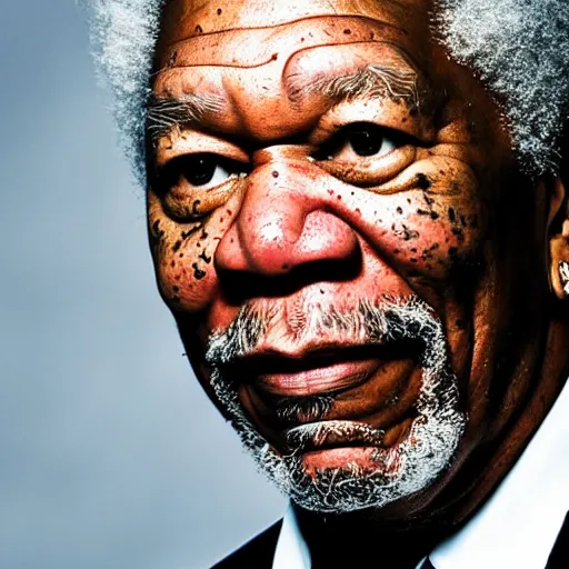 Prompt: a cinematic film still of Morgan Freeman starring as 50 Cent, portrait, 40mm lens, shallow depth of field, close up, split lighting, cinematic