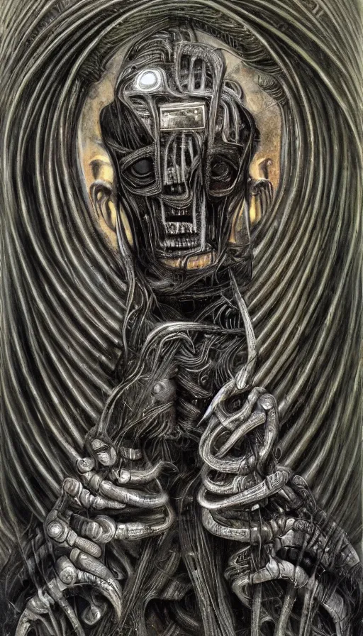 Image similar to portrait of a digital shaman, by hr giger