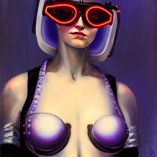 Prompt: portrait of a cyberpunk woman with glowing goggles, by gerald brom