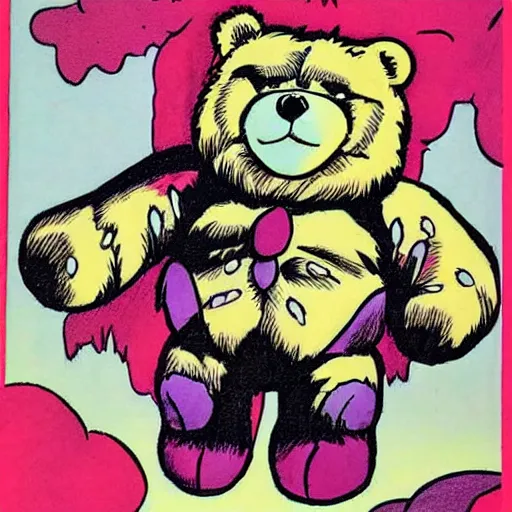 Image similar to fluffy teddy bear color comic book drawing as drawn by jack kirby