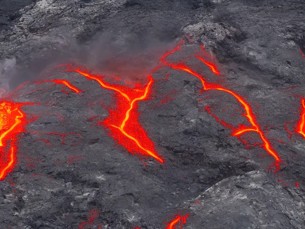 Image similar to Erupting volcanoes and churning lava, rendered in high resolution ,highly detailed, realism engine