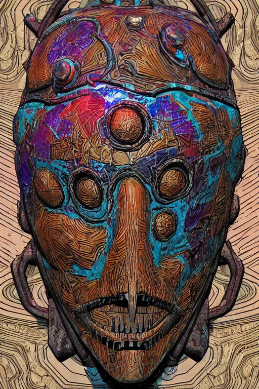 Image similar to tribal vodoo mask deepdream global illumination ray tracing hdr that looks like it is from borderlands and by feng zhu and loish and laurie greasley, victo ngai, andreas rocha, john harris wooly hair cut feather stone