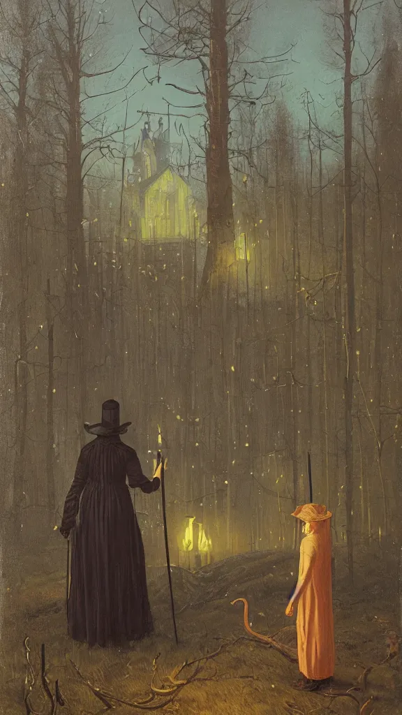 Prompt: witch paying for her sins, victorian painting, by simon stalenhag