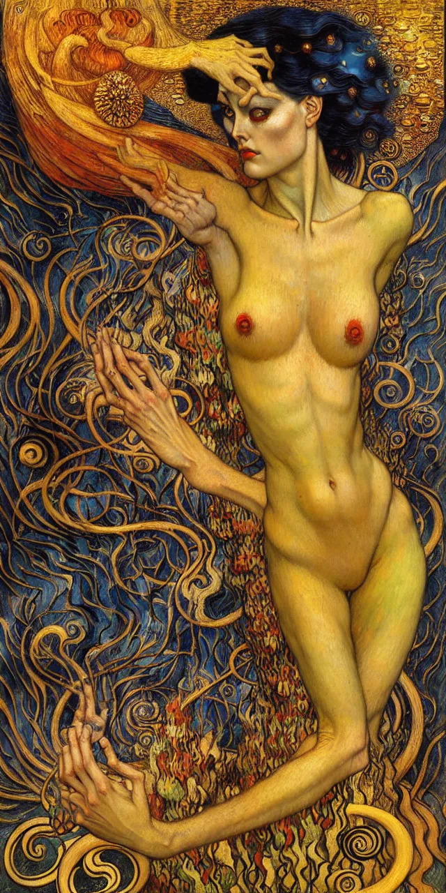 Image similar to Divine Chaos Engine by Karol Bak, Jean Delville, William Blake, Gustav Klimt, and Vincent Van Gogh, symbolist, visionary