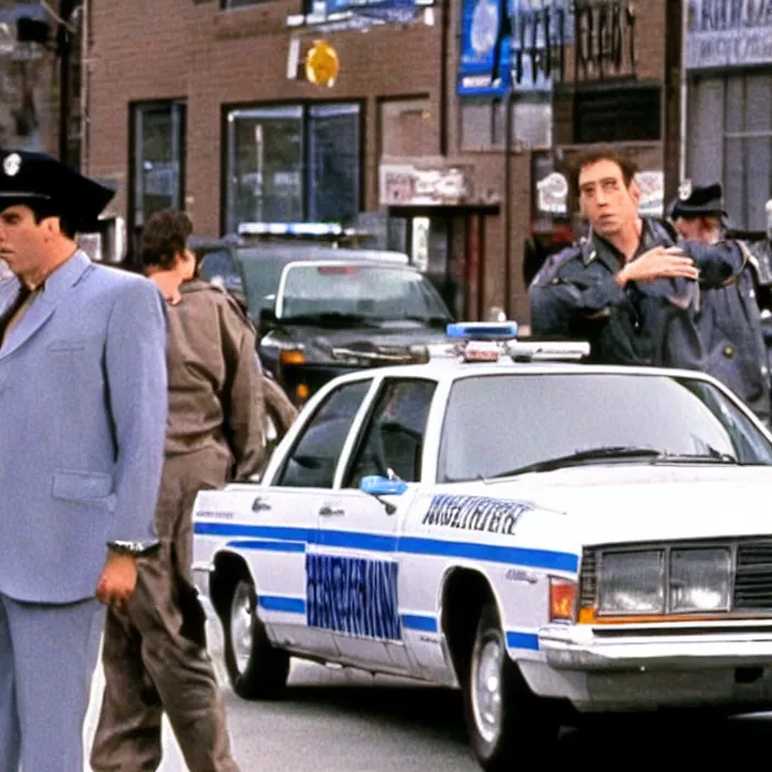 Image similar to the episode of seinfeld where kramer burns a police cruiser