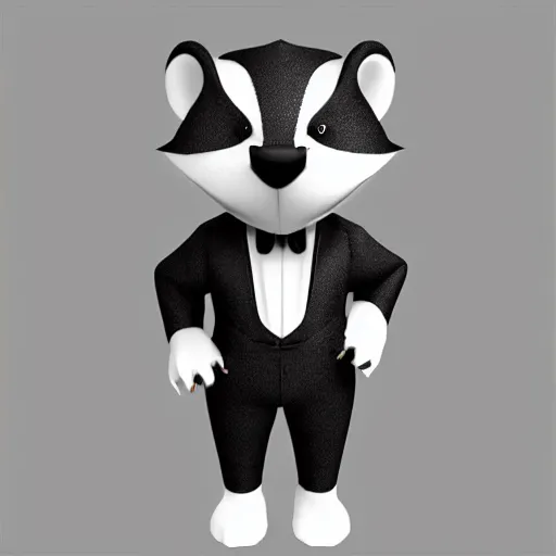 Image similar to anthropomorphic furry badger wearing a tuxedo, Artstation