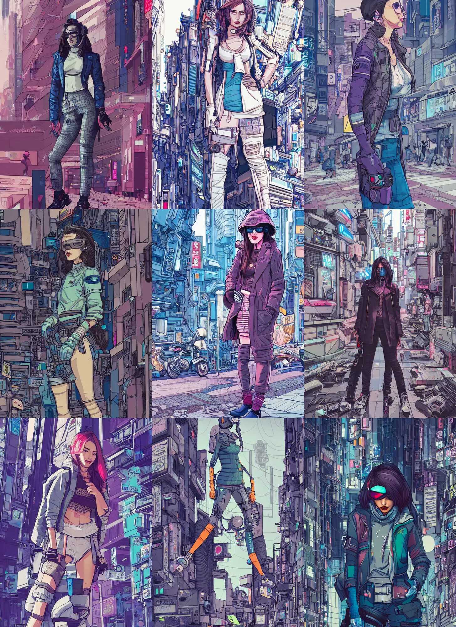 Prompt: detailed photography of ana de armas, cyberpunk clothes, in a tokyo street, trending on artstation, by josan gonzalez, flat colors