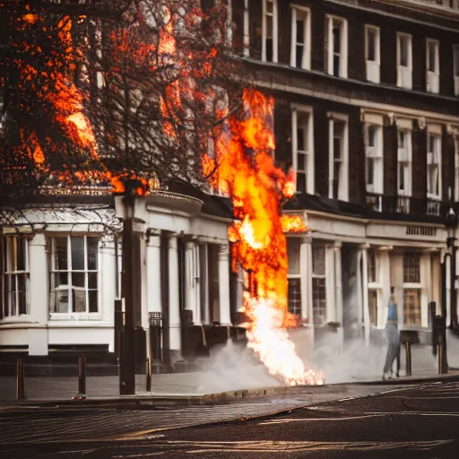 Prompt: Crowell burning in London place, 50mm photography, high quality, 4K