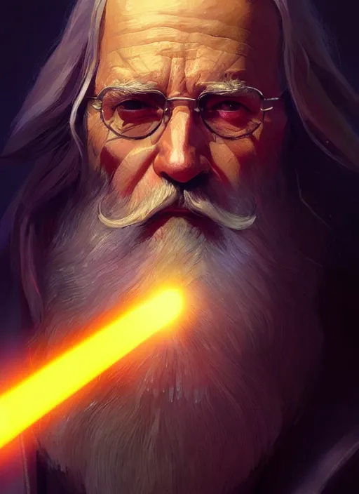 Image similar to old man with light beard, long hair, jedi, modern, colourful!! highly detailed, digital painting, artstation, concept art, sharp focus, illustration, by greg rutkowski