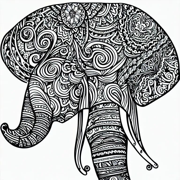 Image similar to beautiful elephant's head, ornamental, fractal, line art, vector, outline, simplified, colouring page