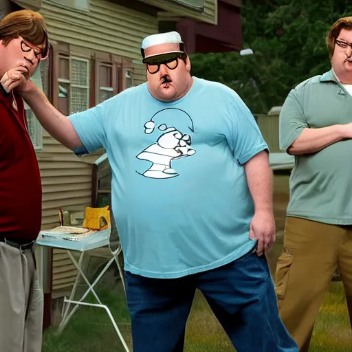 Image similar to peter griffin in the series trailer park boys, live action, 4k, high detail, high-resolution photograph, professional photography, ultra-detail