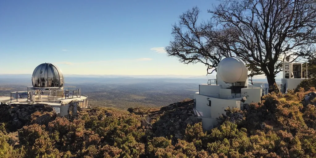 Image similar to stunning landscape of an observatory on a mountain by brian k. vaughan