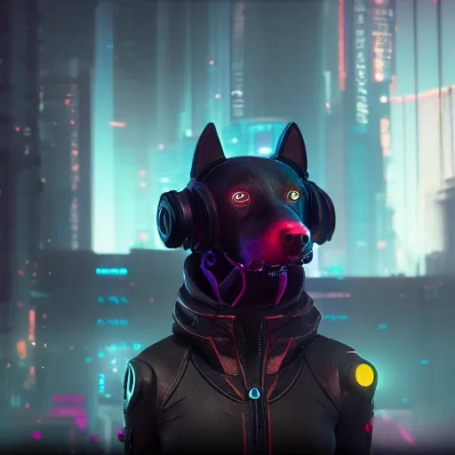 Image similar to cyberpunk dog, 4 k, 8 k, trending on artstation, artstationhd, artstationhq, octane render