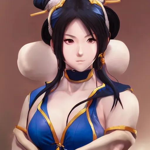 Image similar to A beautiful semi realistic anime portrait of Chun li, by Stanley Artgerm Lau, WLOP, Rossdraws, James Jean, Andrei Riabovitchev, Marc Simonetti, and Sakimichan, tranding on artstation H- 768