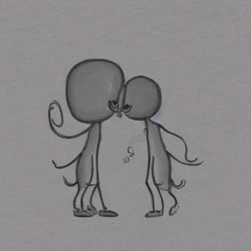 Image similar to two grey aliens kissing