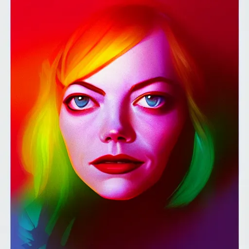 Prompt: a colorful vibrant closeup portrait of emma stone dreaming psychedelic hallucinations, by moebius, edward hopper and james gilleard, zdzislaw beksinski, steven outram colorful flat surreal design, hd, 8 k, artstation