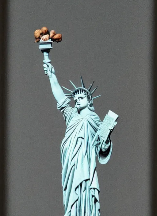 Prompt: A marble statue of a squirrel as a statue of liberty, holding an acorn in it's hand, museum photo