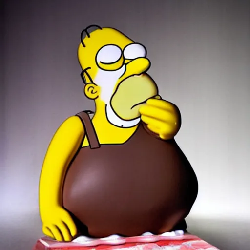 Image similar to chocolate sculpture of homer simpson, stylish lighting, magazine photo,