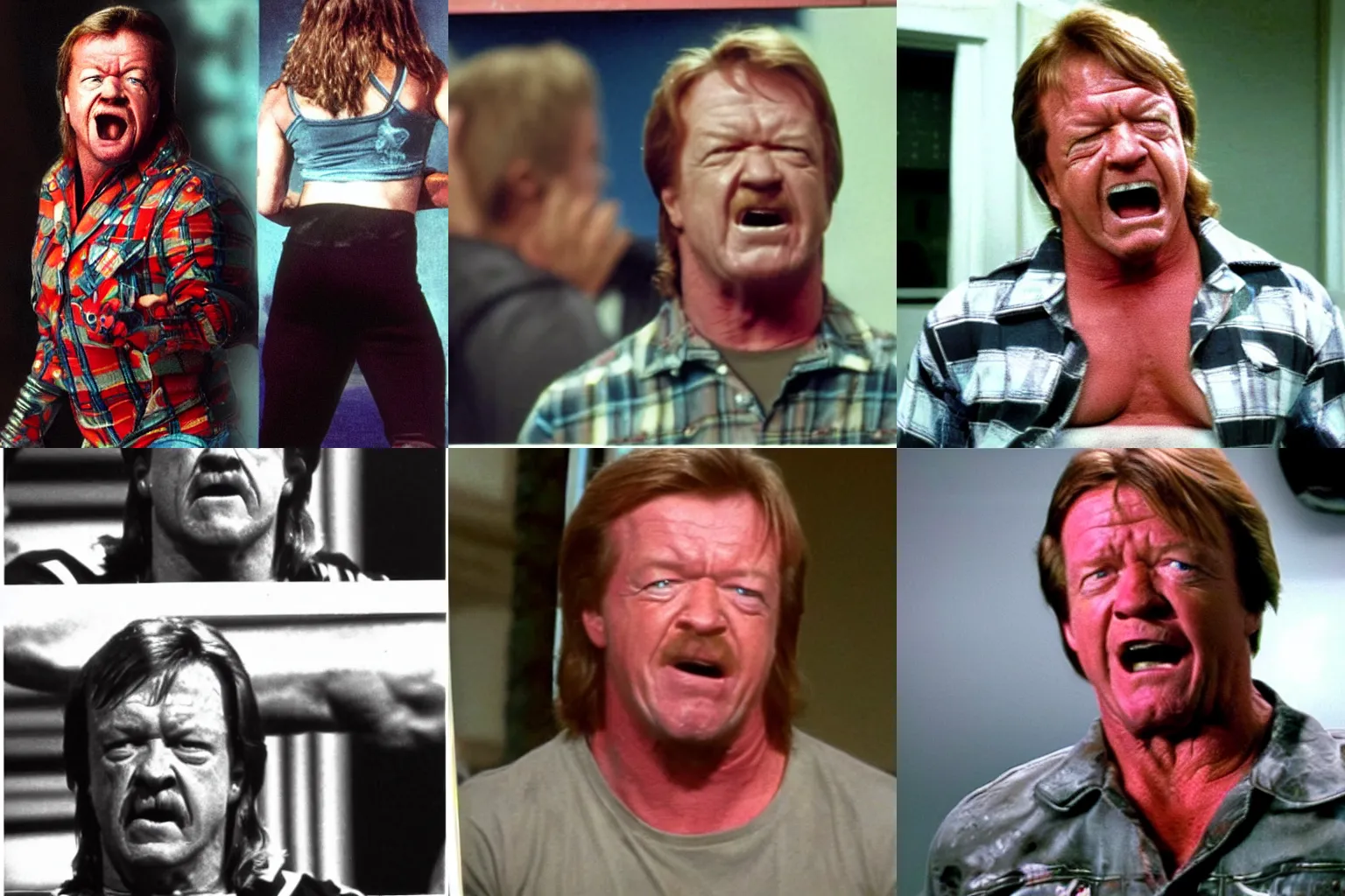 Prompt: Rowdy Roddy Piper realizing he is all out of gum