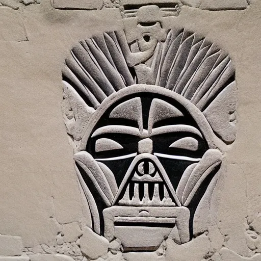 Prompt: mayan depiction of darth vader