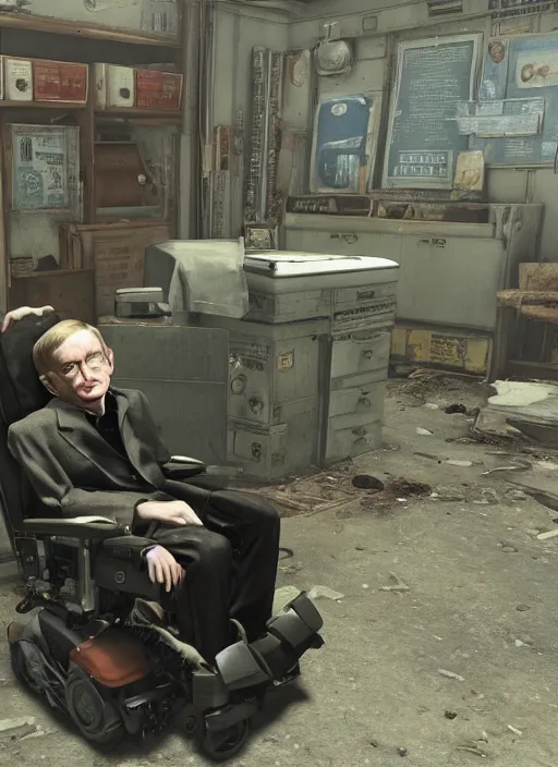 Image similar to Stephen Hawking in fallout 4