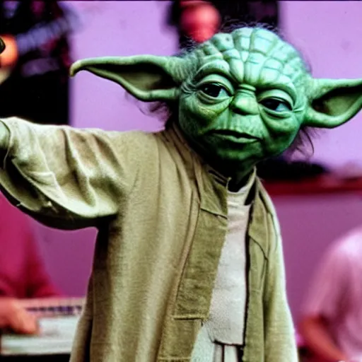 Image similar to yoda performing at woodstock