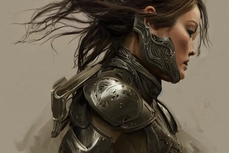 Image similar to a finely detailed portrait of Olivia Wilde, clothed in battle armor, olive skin, long dark hair, beautiful bone structure, symmetrical facial features, intricate, elegant, digital painting, trending on Artstation, concept art, smooth, sharp focus, illustration, from Metal Gear by Ruan Jia and Mandy Jurgens and Artgerm and and william-adolphe bouguerea, award winning