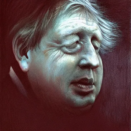 Image similar to Boris Johnson in the style of Beksinski