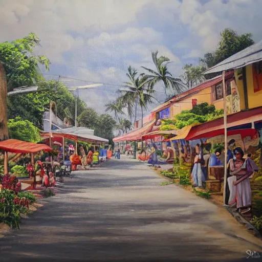 Image similar to a painting of bauguio city phillipines, 8 k, high definition, extremely detailed, photo - realistic