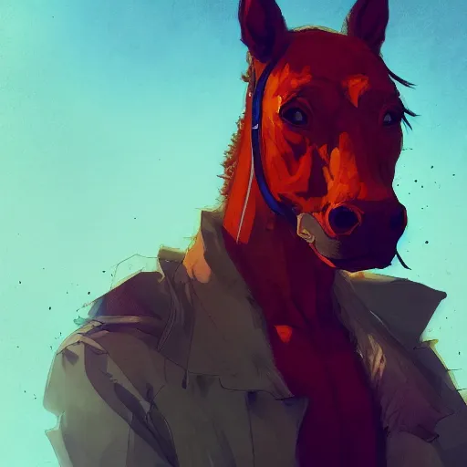 Image similar to portrait of bojack horseman, dramatic lighting, illustration by Greg rutkowski, yoji shinkawa, 4k, digital art, concept art, trending on artstation