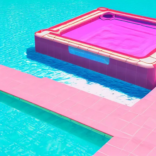 Image similar to vaporwave swimming pool with nobody, pinkish color