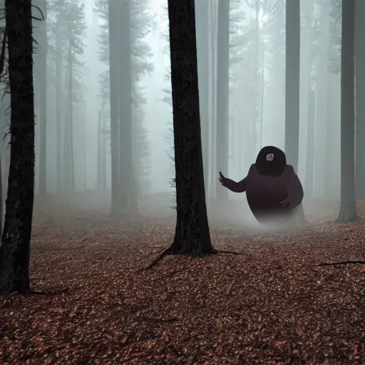Prompt: photo of a scary horror obese monster roaring in the dark woods