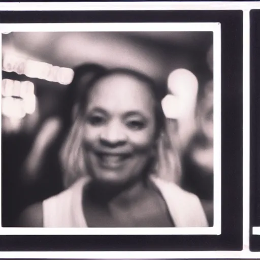 Image similar to Polaroid photograph of your mom in a club, blurry, XF IQ4, 150MP, 50mm, F1.4, ISO 200, 1/160s, Adobe Lightroom, photolab, Affinity Photo, PhotoDirector 365,