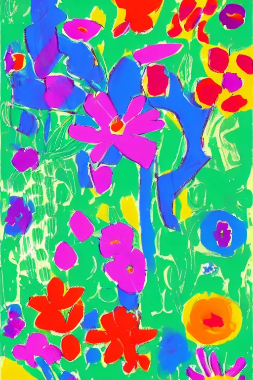 Prompt: henri matisse style bloom flowers, modern, eclectic, digital illustration, by henri matisse