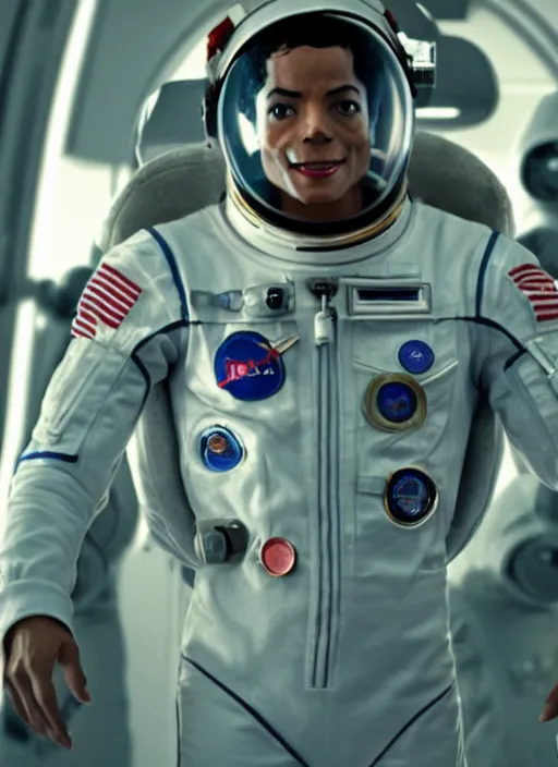 Prompt: film still of michael jackson as an astronaut in the movie the martian, full-shot, 4k