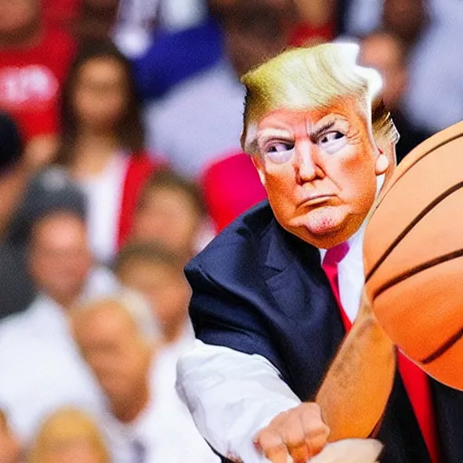 Image similar to donald trump getting hit with a basketball really hard