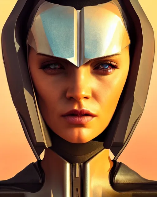 Image similar to portrait of a handsome symmetric beautiful futuristic sci - fi cyberpunk female cyborg, desert oasis background, ultra realistic, highly detailed, hd, sharp focus, cinematic lighting, realistic, photorealistic, vivid colors, painting, photograph, digital art, non blurry, sharp, artstation, concept art, smooth, illustration