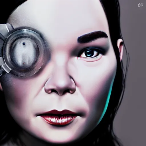 Image similar to cyborg bjork, a photorealistic painting by wang duo, featured on cg society, photorealism, behance hd, ultrafine detail, high detail