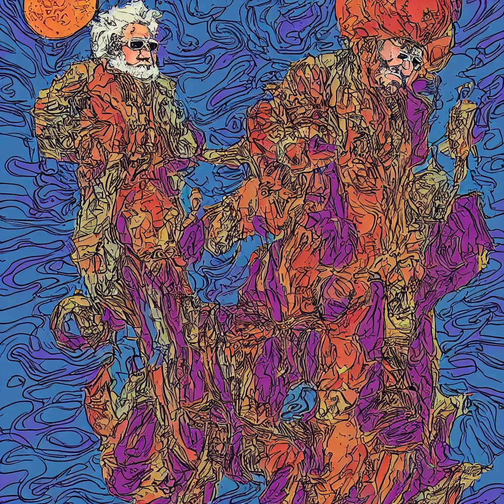 Prompt: jerry garcia in the style of moebius