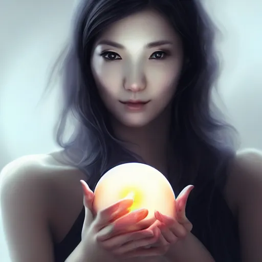 Prompt: A woman holding an orb, cover by Artgerm, high detail, realistic render, HDR, 4k,