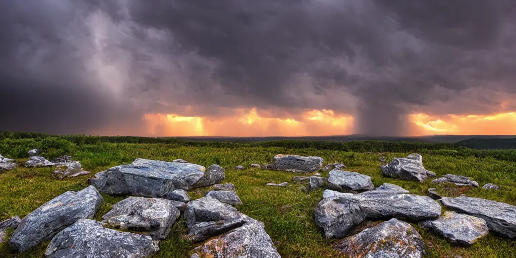 Prompt: landscape photography storm, appalachian trail, sunset, majestic