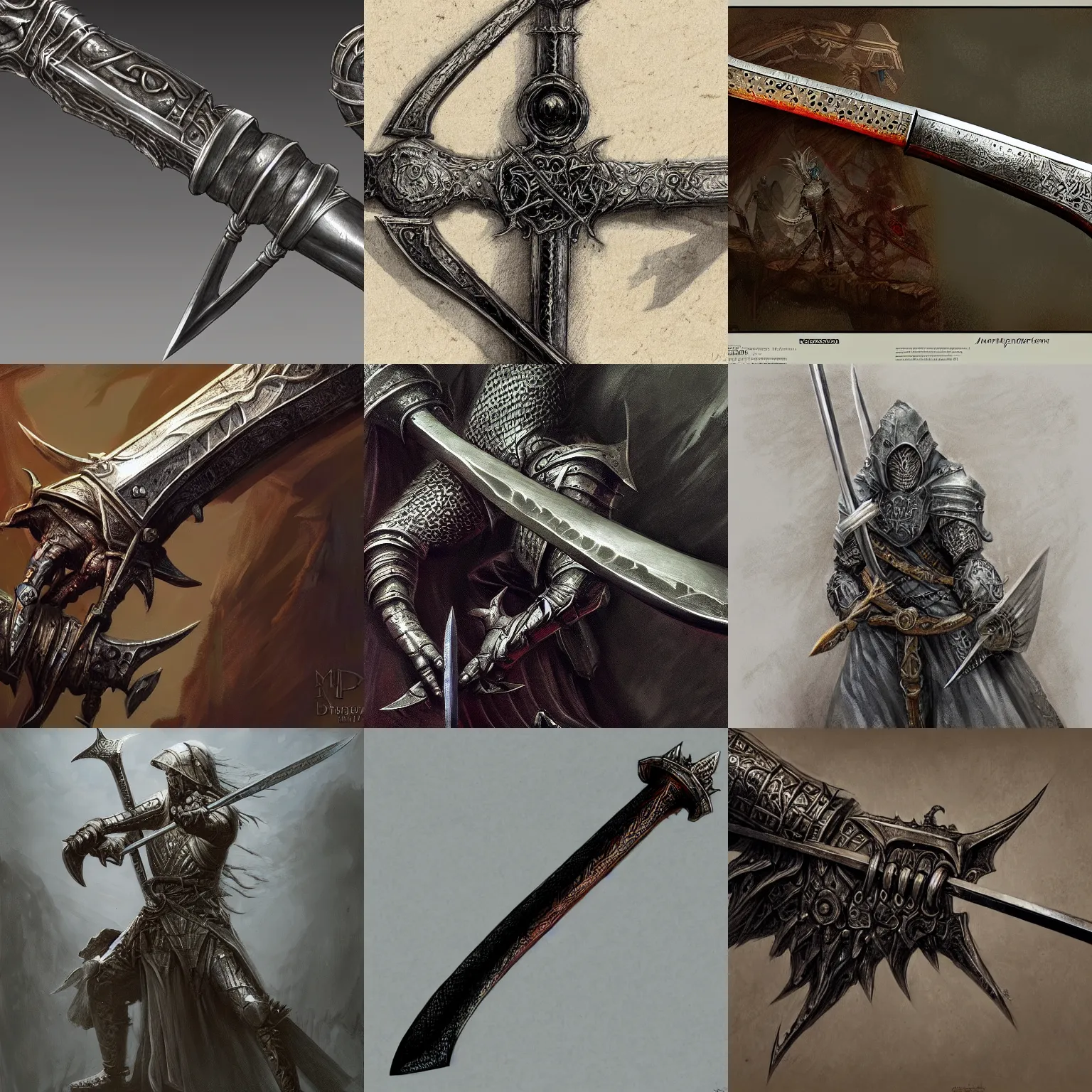 Prompt: hand medieval sword, mtg, d & d, legend of the cryptids, highly detailed, artstation, concept art, sharp focus, john howe, briclot, rutkowski