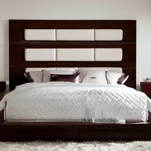 Image similar to award-winning catalog photo modern roman-style columnar headboard master bedroom