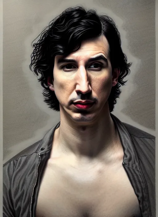 Image similar to painting of both john oliver and adam driver together, john oliver, adam driver, stoic, full body, military uniform, fantasy, intricate, elegant, beautiful, highly detailed, charcoal, centered, dark, smokey, digital painting, concept art, smooth, sharp focus, illustration, art by artgerm, art by greg rutkowski, art by alphonse mucha