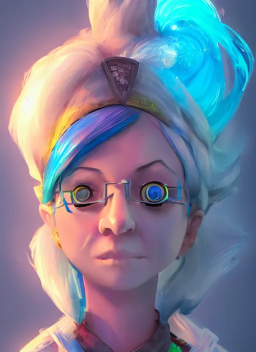 Prompt: young adult rock gnome artificer with blue hair, digital drawing, dndbeyond, bright, colourful, realistic, dnd character portrait, full body, rpg, concept art, behance hd, artstation, deviantart, global illumination, radiating a glowing aura, ray tracing hdr render in unreal engine 5