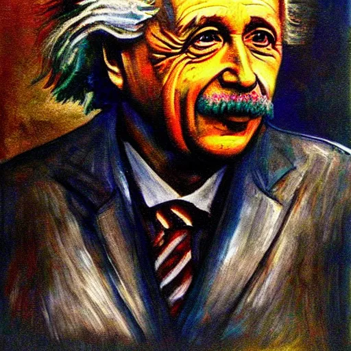 Prompt: driving einstein portrait