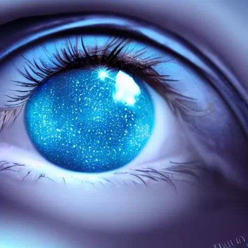 Image similar to blue baby eye with galaxy exploding inside it, 4 k