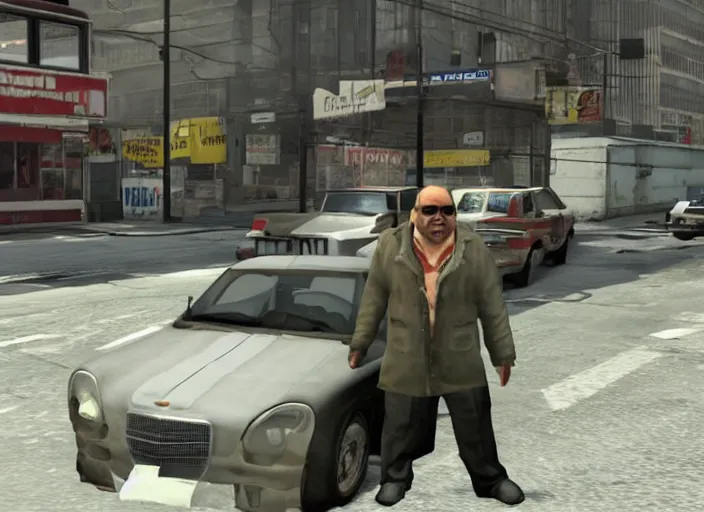 Image similar to video game still of danny devito in the video grand theft auto iv,